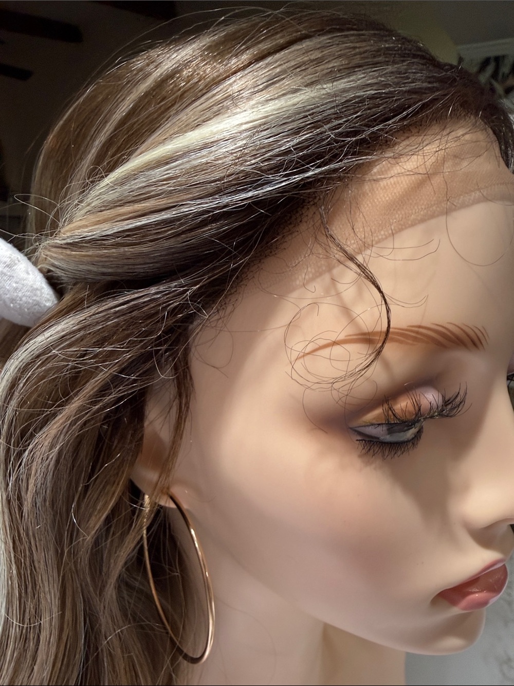 HAIR, 16” Wavy Bob, Center Part, Lace Front Medium Brown Blonde Highlights